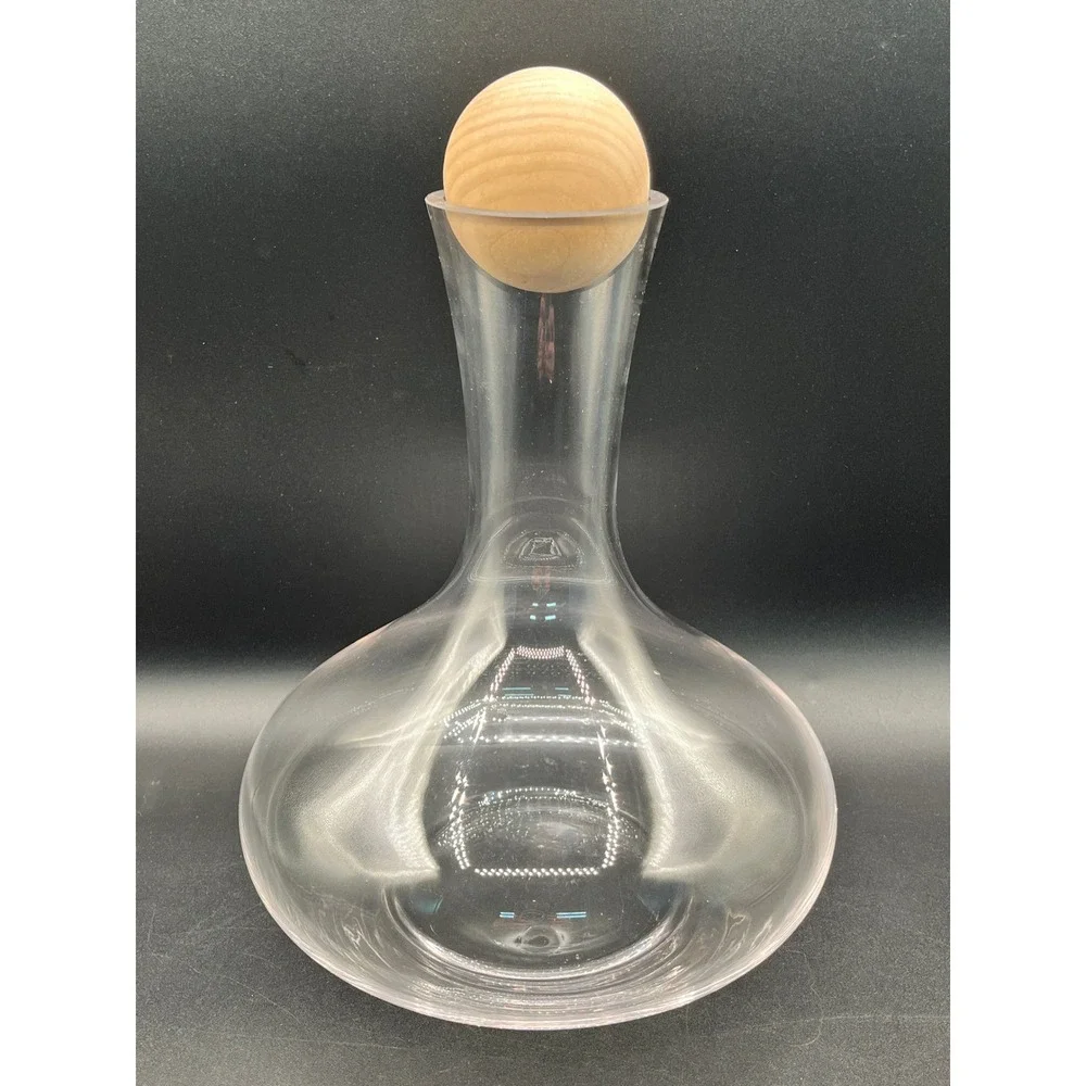 Clear Glass Wine Decanter Spherical-Wood‎ Stopper Wide Base Carafe 10